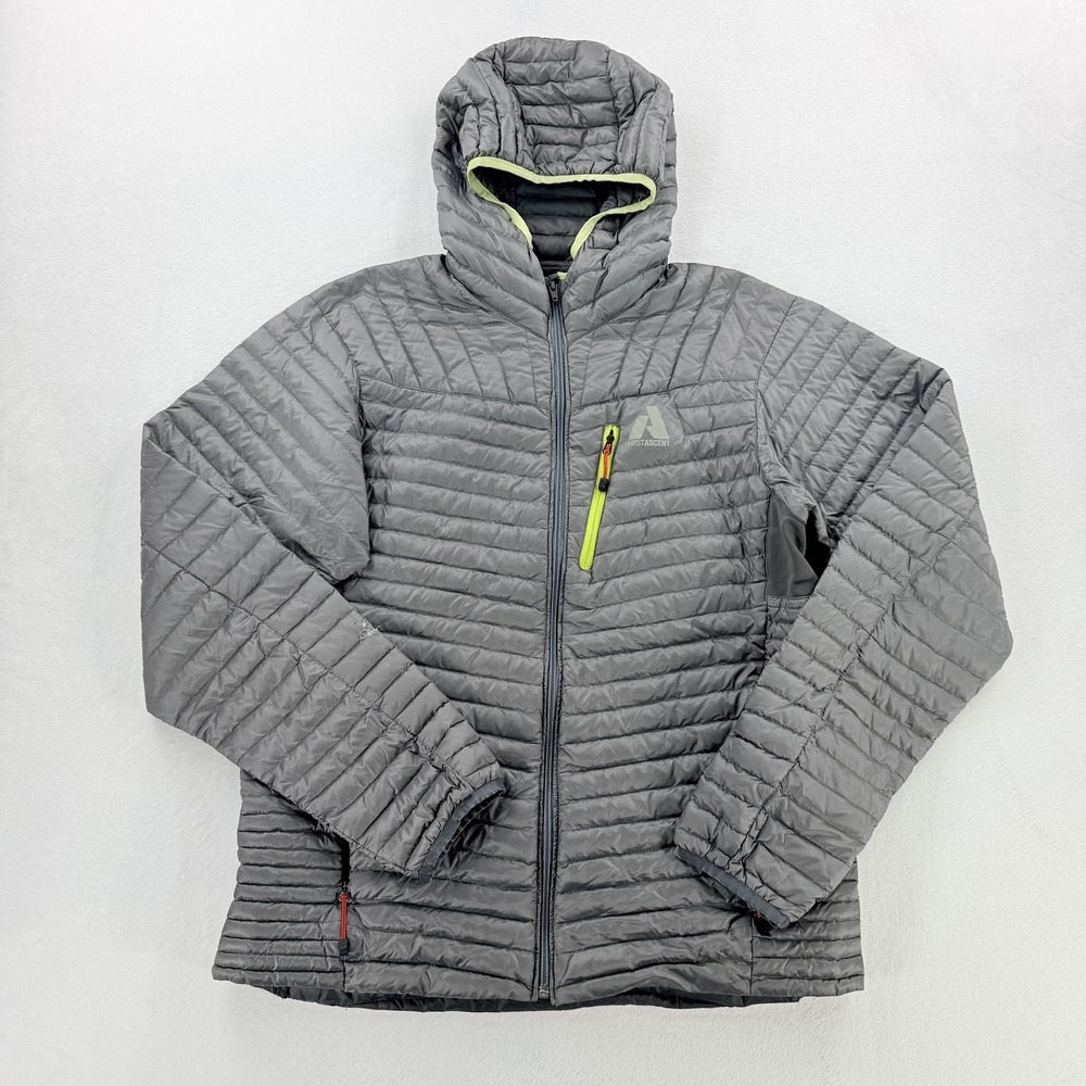 Eddie Bauer First Ascent Jacket Mens Medium Gray EB800 Hooded Down Puffer Coat